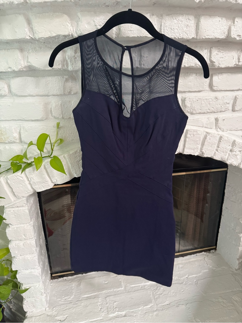 B Darlin Navy Sheer Yoke Mini Dress